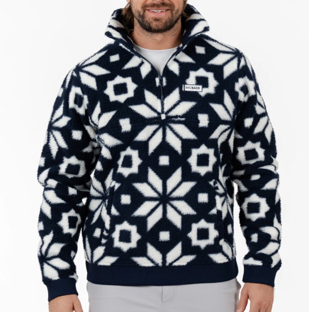 Rhoback Summit Fleece Pullover Mens XL Jacket Quarter Zip Snowflake Navy